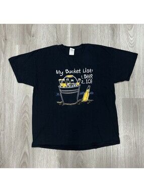 Vintage My Bucket List Beer Ice Graphic T Shirt Mens XL Black Funny Drinking Tee